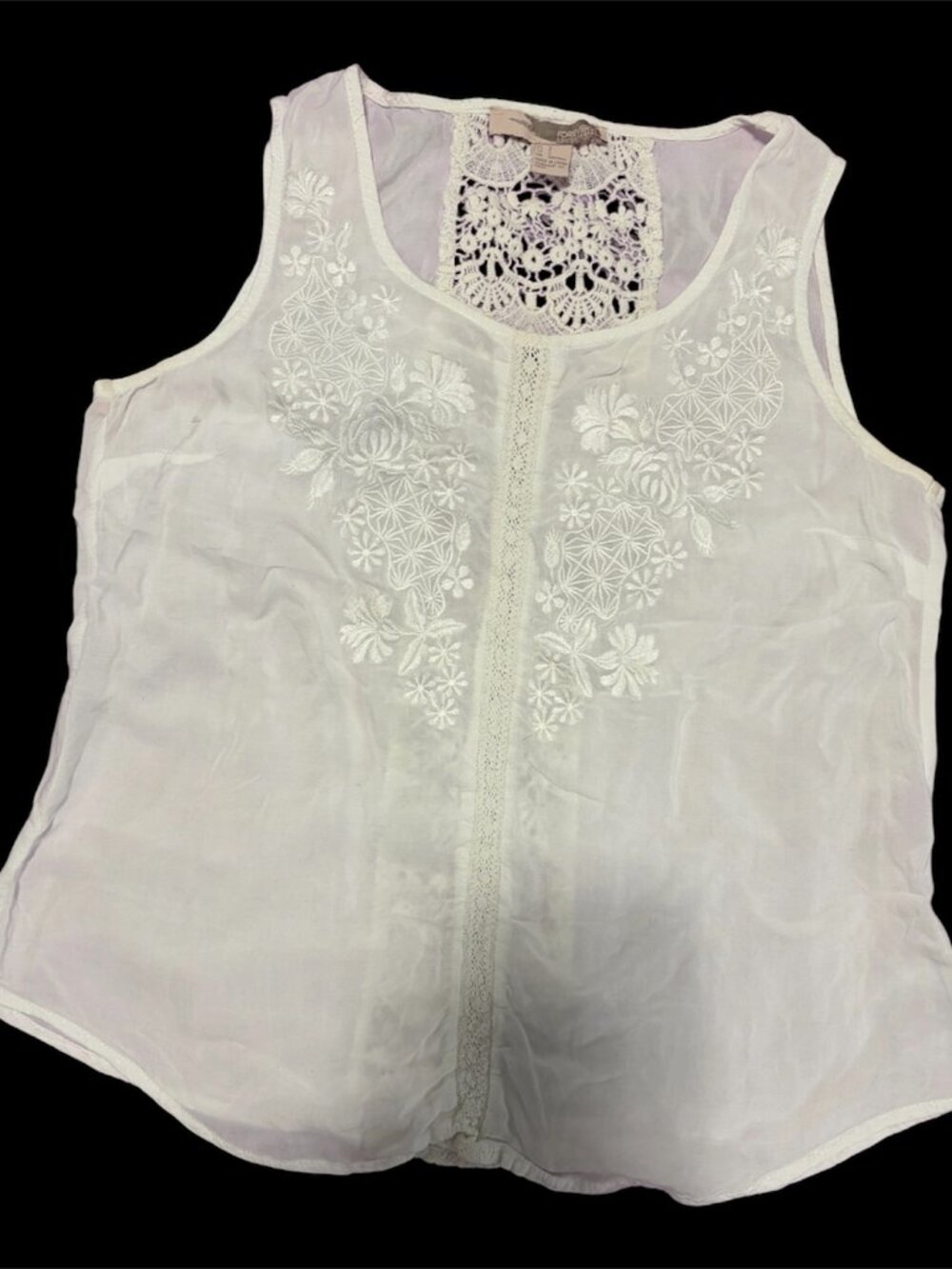 COTTON SUMMER TOP - WITH LACE INSETS - SIZE SMALL